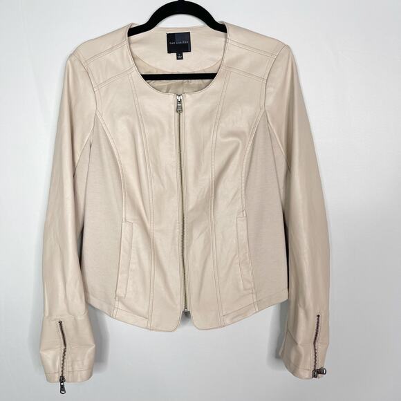 The Limited Medium M Blush Pink Faux Leather Full Zip Jacket Knit Pieced Sleeve - Picture 1 of 8